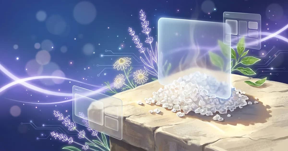 Coarse translucent crystals of washing soda heaped on a slab of pale weathered stone, the source of the Natrum carbonicum remedy