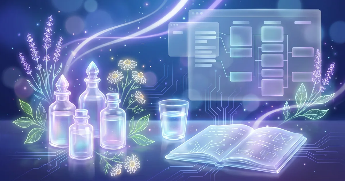Quattro flaconi di vetro per rimedi accanto a un bicchiere d’acqua e a un quaderno clinico sulla scrivania di uno studio, con alle spalle una griglia repertoriale aperta — il differenziale della cistite acuta.