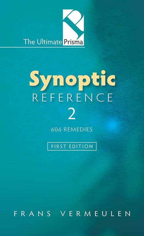 Synoptic Reference 1 remedy view showing source-substance information and repertory extracts
