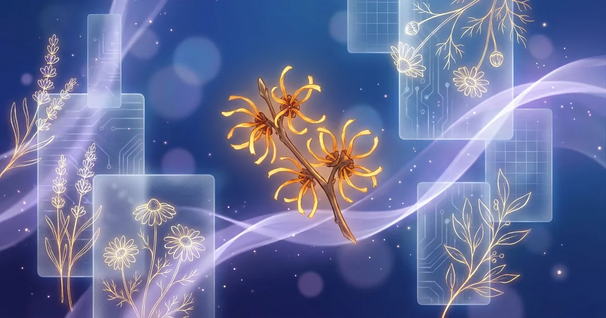 Abstrakte ätherische Visualisierung, die das Arzneimittelbild von Hamamelis Virginiana darstellt