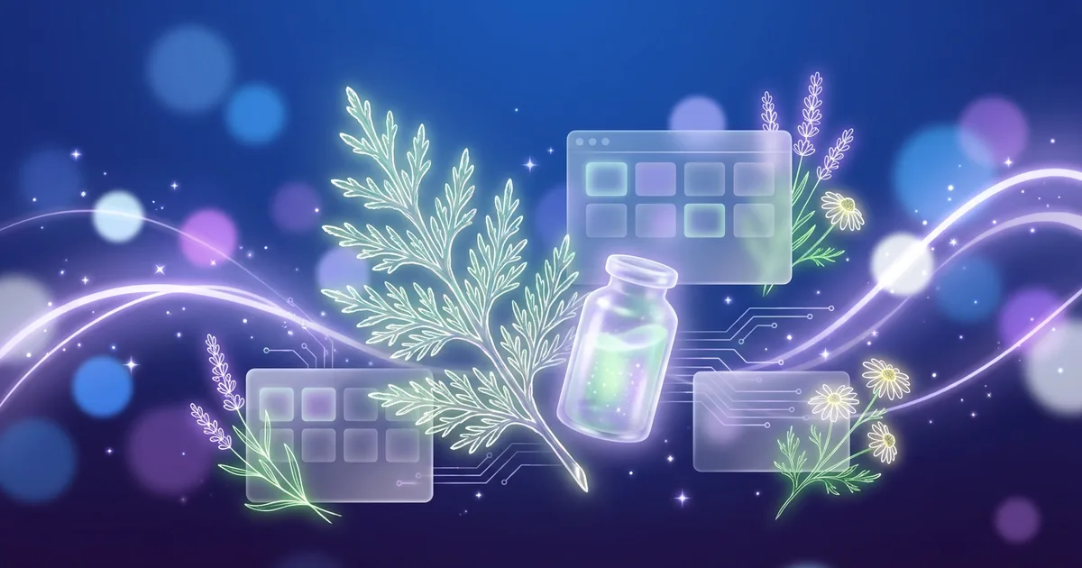 Abstrakte, ätherische Visualisierung des Mittelbildes von Thuja Occidentalis