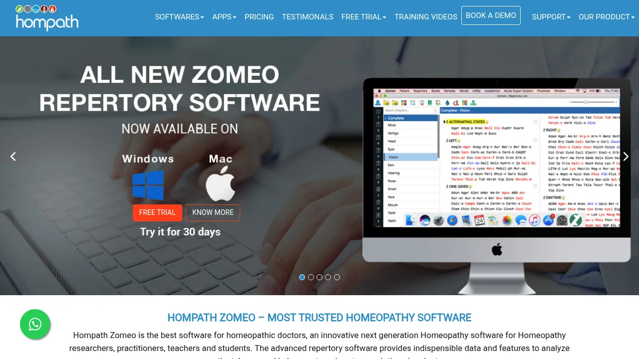 Hompath Zomeo homeopathic software interface